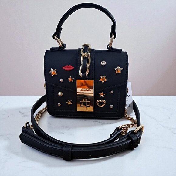 Aldo Handbags - Aldo Black/Gold Alobrennon Studded Mini Crossbody NWT